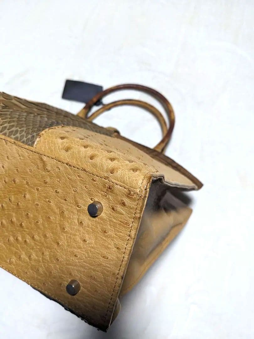エキゾチックレザー　トートバッグ パイソン オーストリッチ A4 キャメル