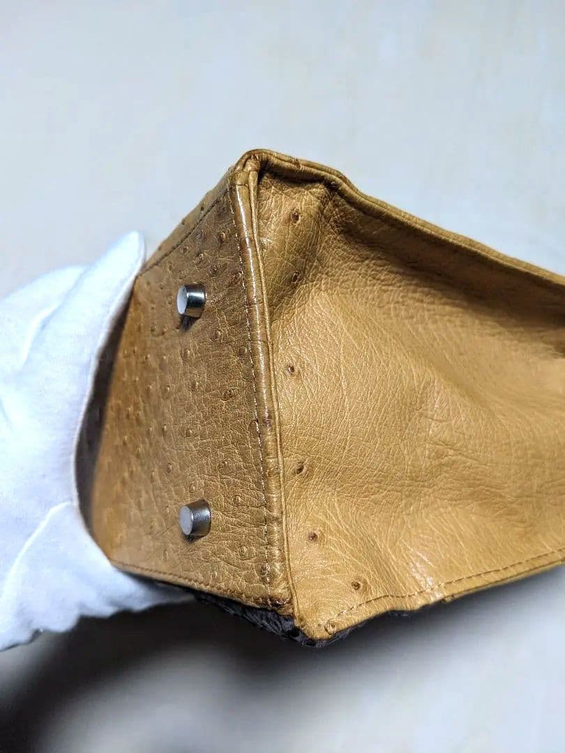 エキゾチックレザー　トートバッグ パイソン オーストリッチ A4 キャメル