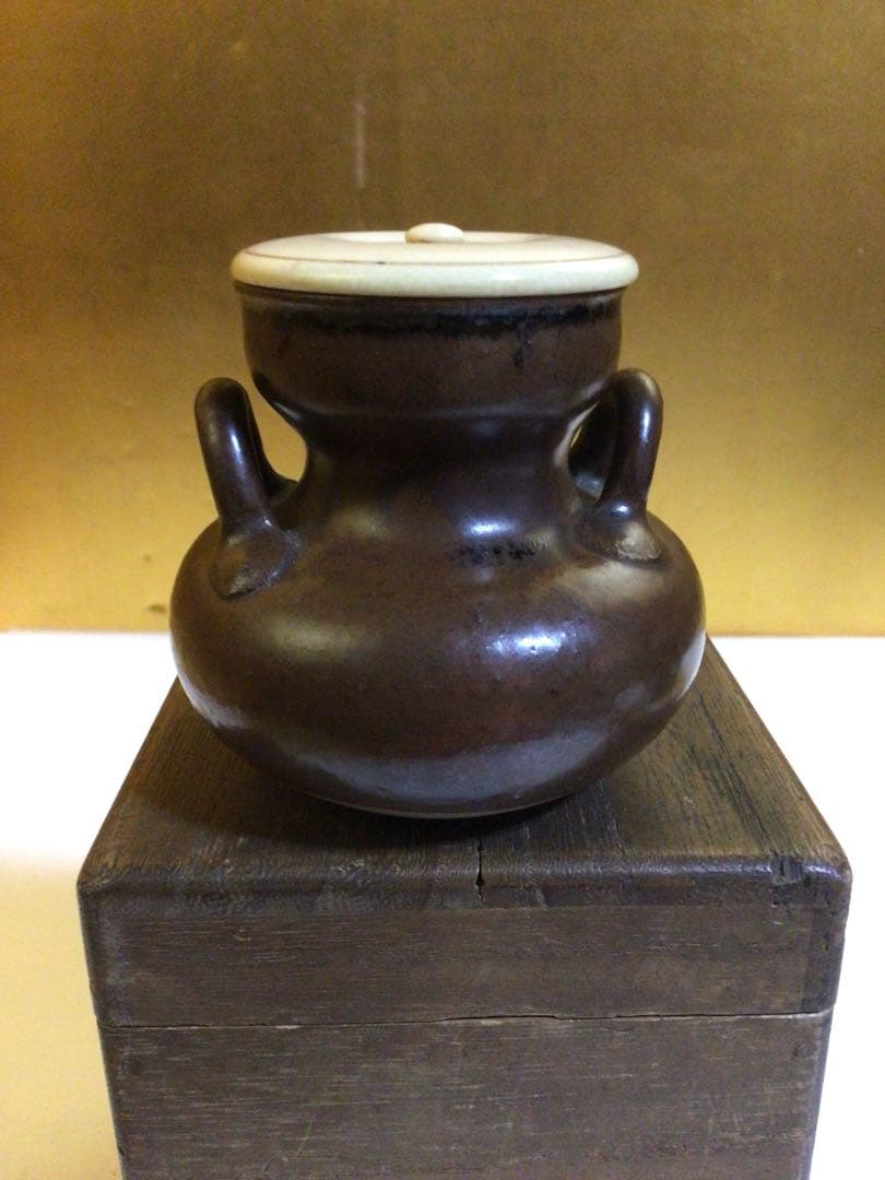 茶道具 耳付き茶入れ 時代合わせ木箱付き