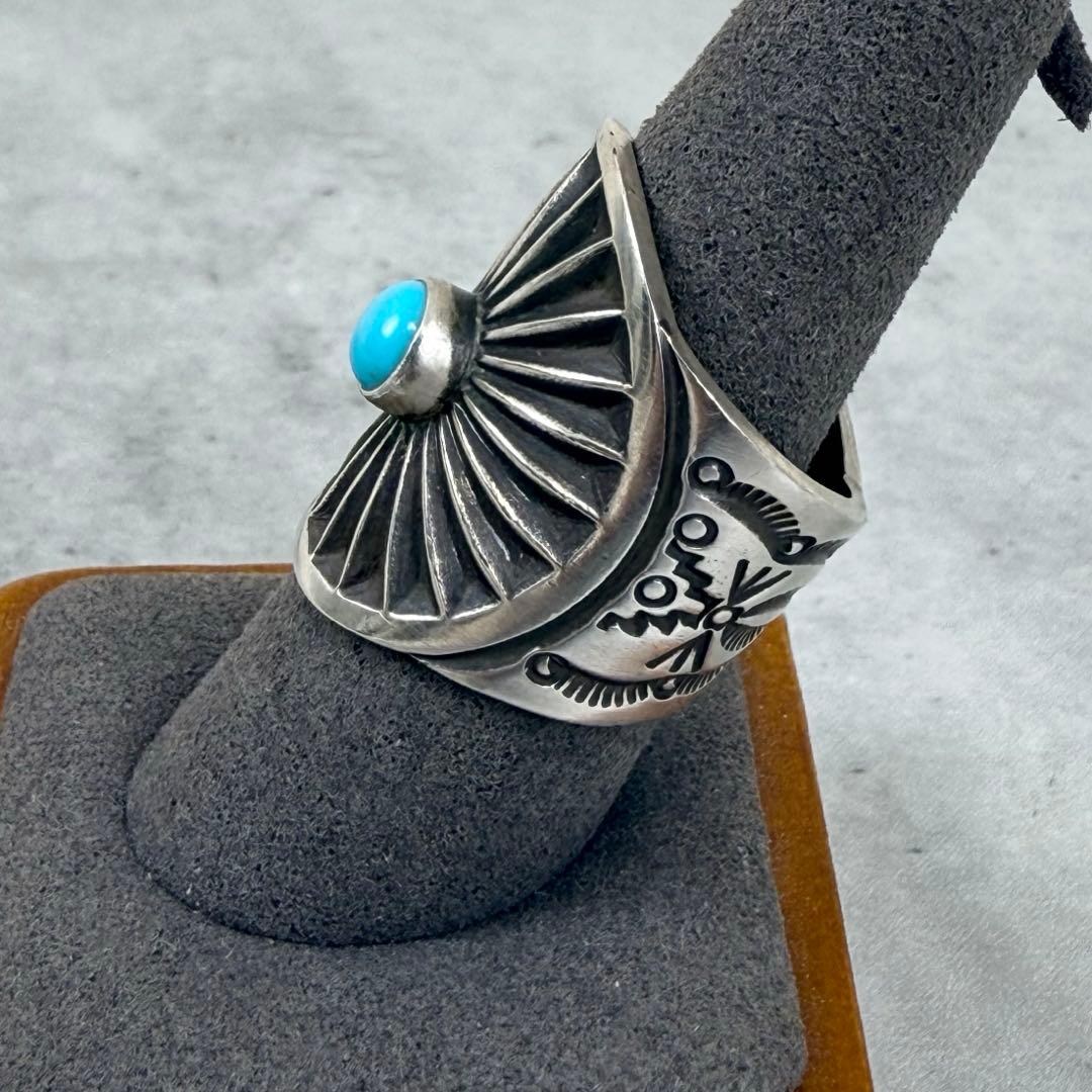 NAVAJO ハーンスミス ＨＳ刻印 ターコイズスタンプワークシルバーリング