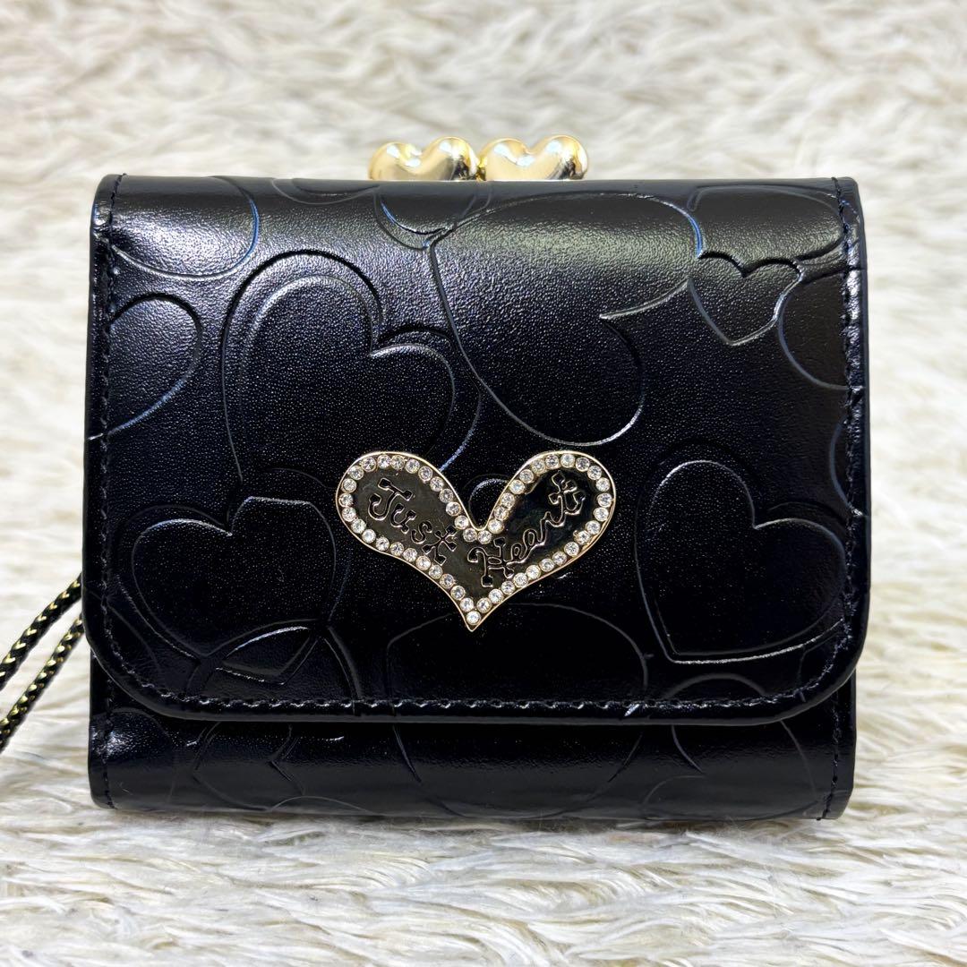 現行【未使用】シンクビー 三つ折り財布 ハーティハート ブラック 黒 がま口