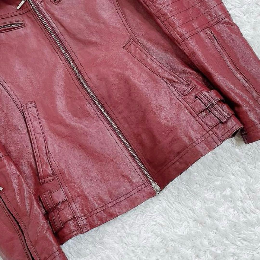A.S.M ファー レザーシングルライダースジャケット バーガンディ y2k M