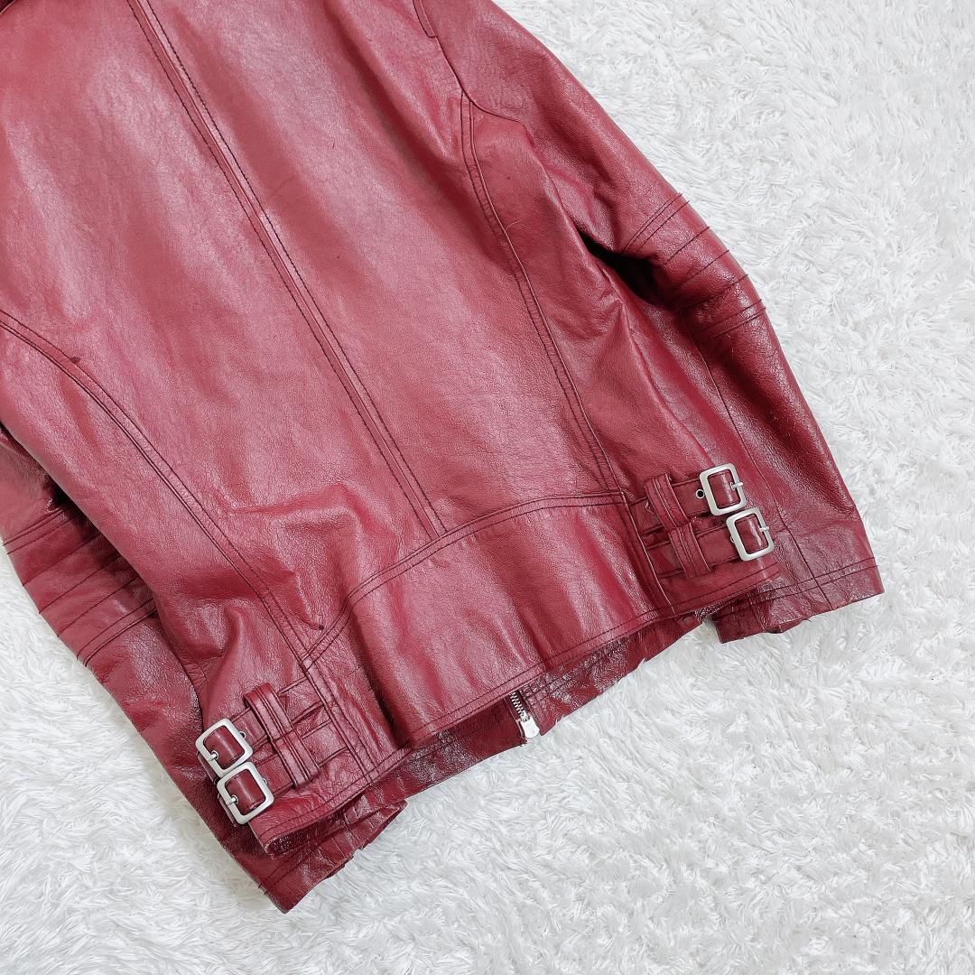 A.S.M ファー レザーシングルライダースジャケット バーガンディ y2k M