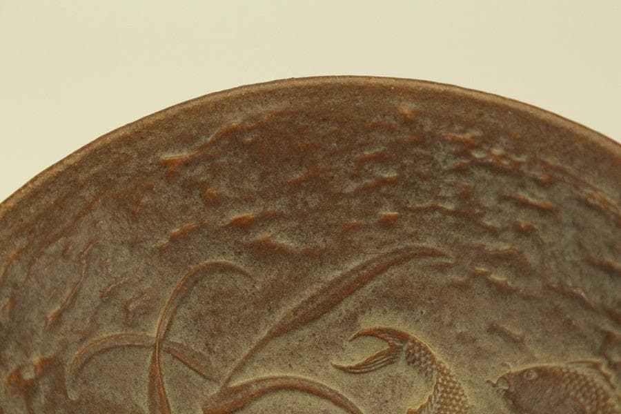 文房具 朱泥 魚紋 筆洗 匙 台付(LC981)