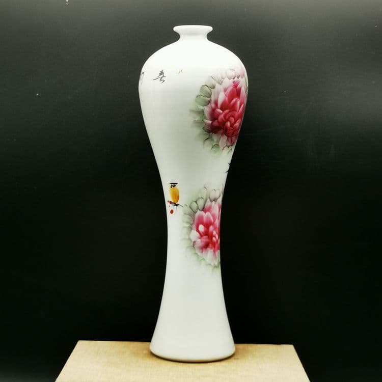 花鳥紋美人梅瓶 景徳鎮 陶磁器 装飾品 現代工芸品美術品 置物