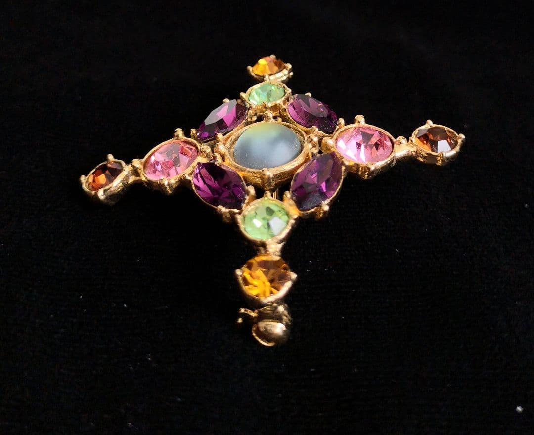 コスチュームジュエリー 宝石カラー コンビネーション ガラス1 ブローチ