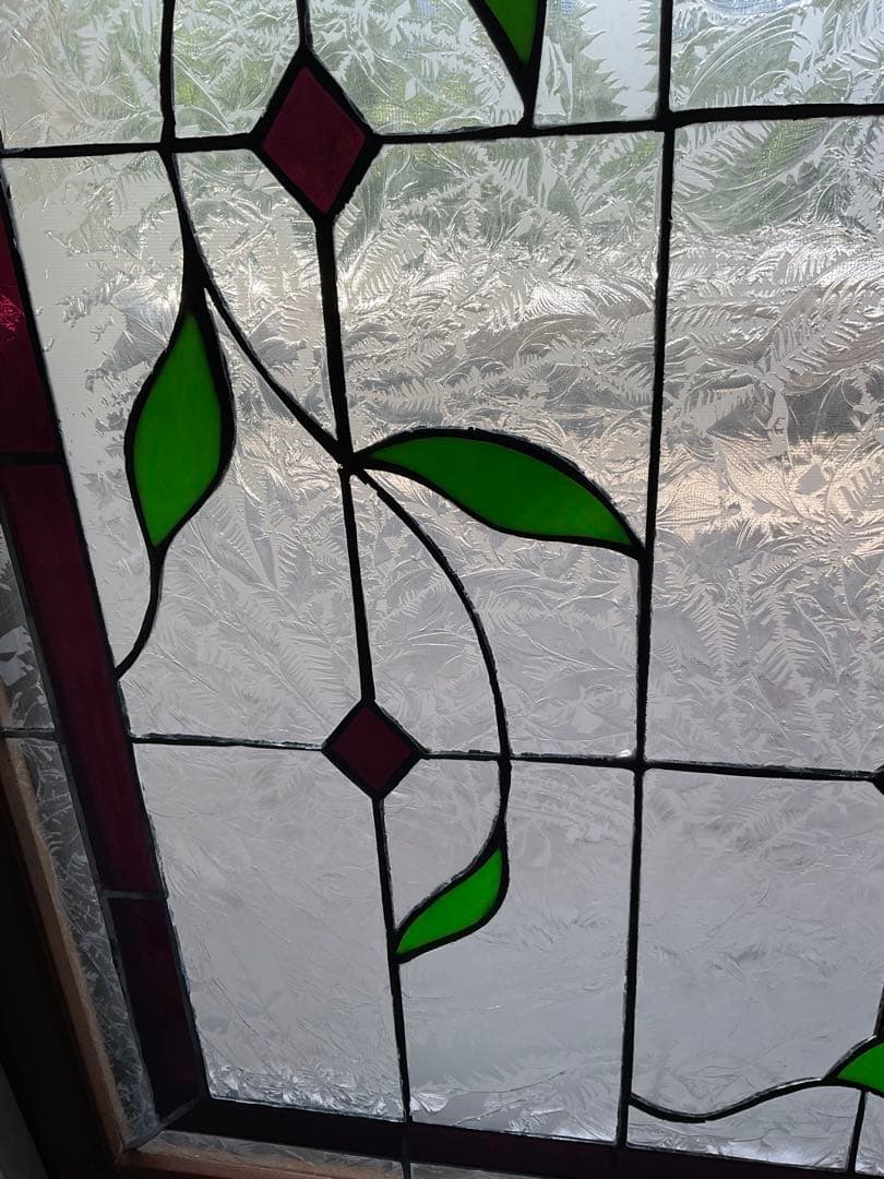 額装 ステンドグラス　薔薇 バラ　窓　アンティーク　ヴィンテージ　大正 浪漫