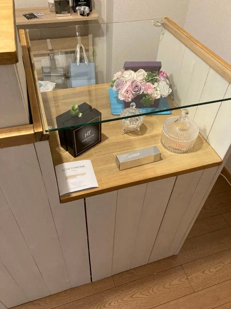 店舗用 レジカウンター 什器 木製 ガラスケース付き 幅95cm