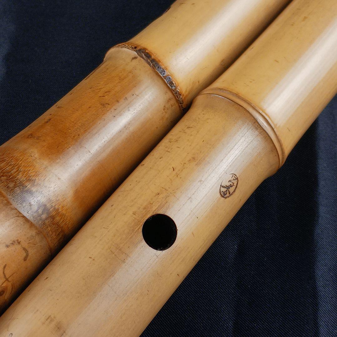 Y3110-5 琴古流 尺八 在銘 銀三線 全長64㎝ 竹製