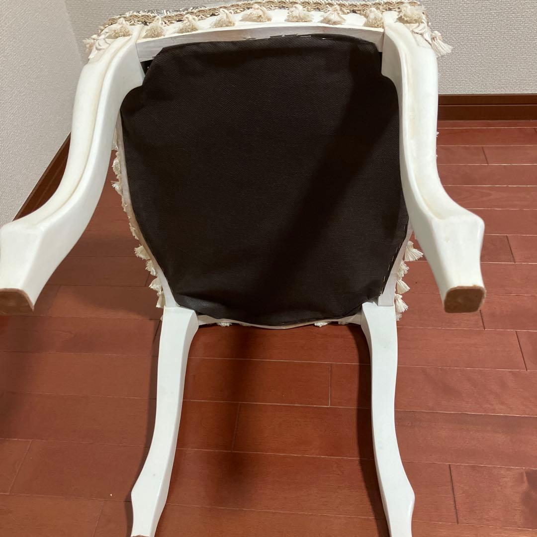 アンティーク調　白　椅子　スツール トワルドジュイ柄座面　ハンドメイド作品