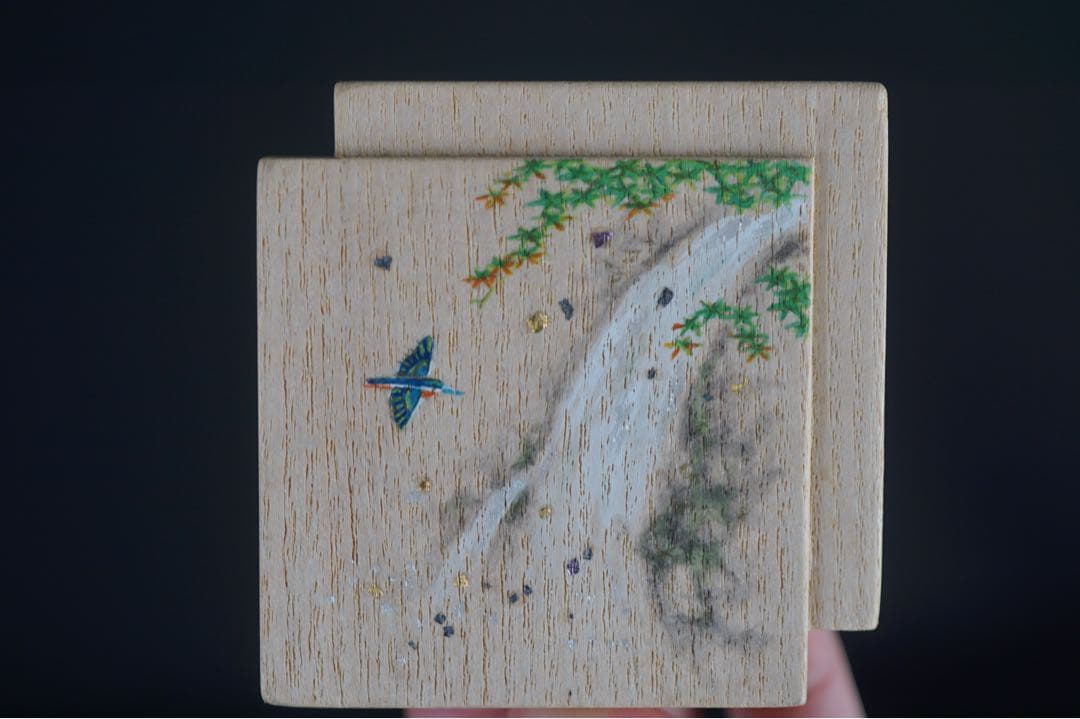 指物師 祥桑軒 川本光春 色紙翡翠 香合 共箱 保証品 茶道具