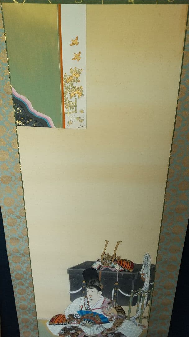 日本画家 植中直斎 義家朝臣像 絹本掛軸 奈良 共箱