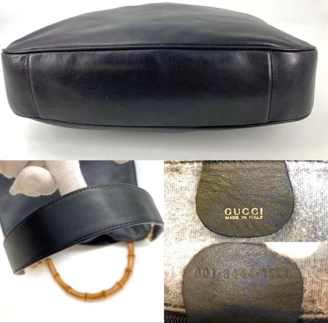 グッチ バンブー トート バッグ ショルダー 革 黒 EO584 gucci