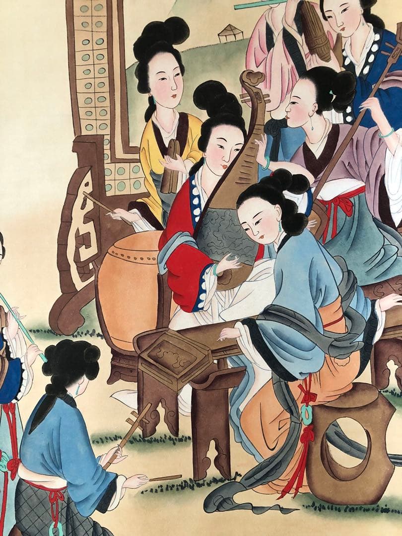 唐寅 仕女図 掛け軸 四尺 手描き 中国美術 絵画 書画 人物画 インテリア