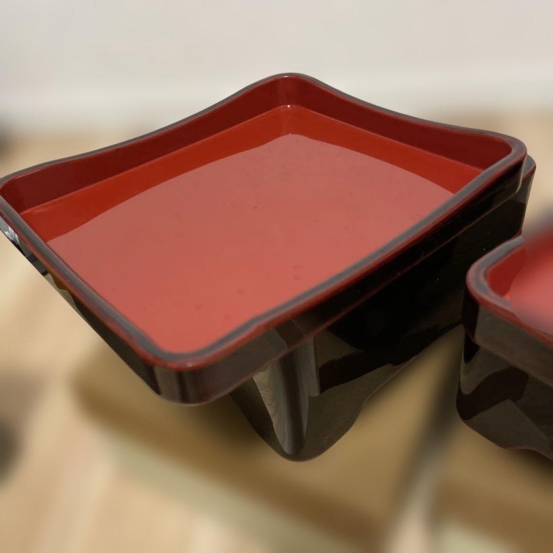 アソベ　漆器 重箱 黒と赤のツートン 箱付き　2個セット