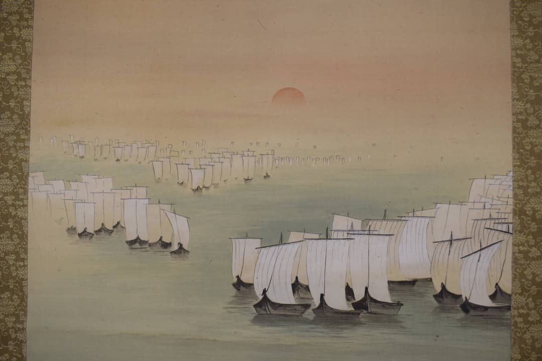 【真作】中島醴泉/入舟図/入帆静波図/掛軸☆宝船☆Y-420　JM