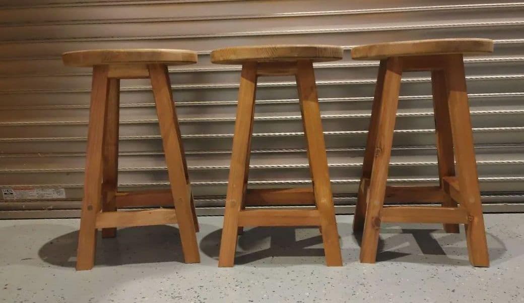 木製 丸イス スツール ハンドメイド　座面高44cm 3脚セット