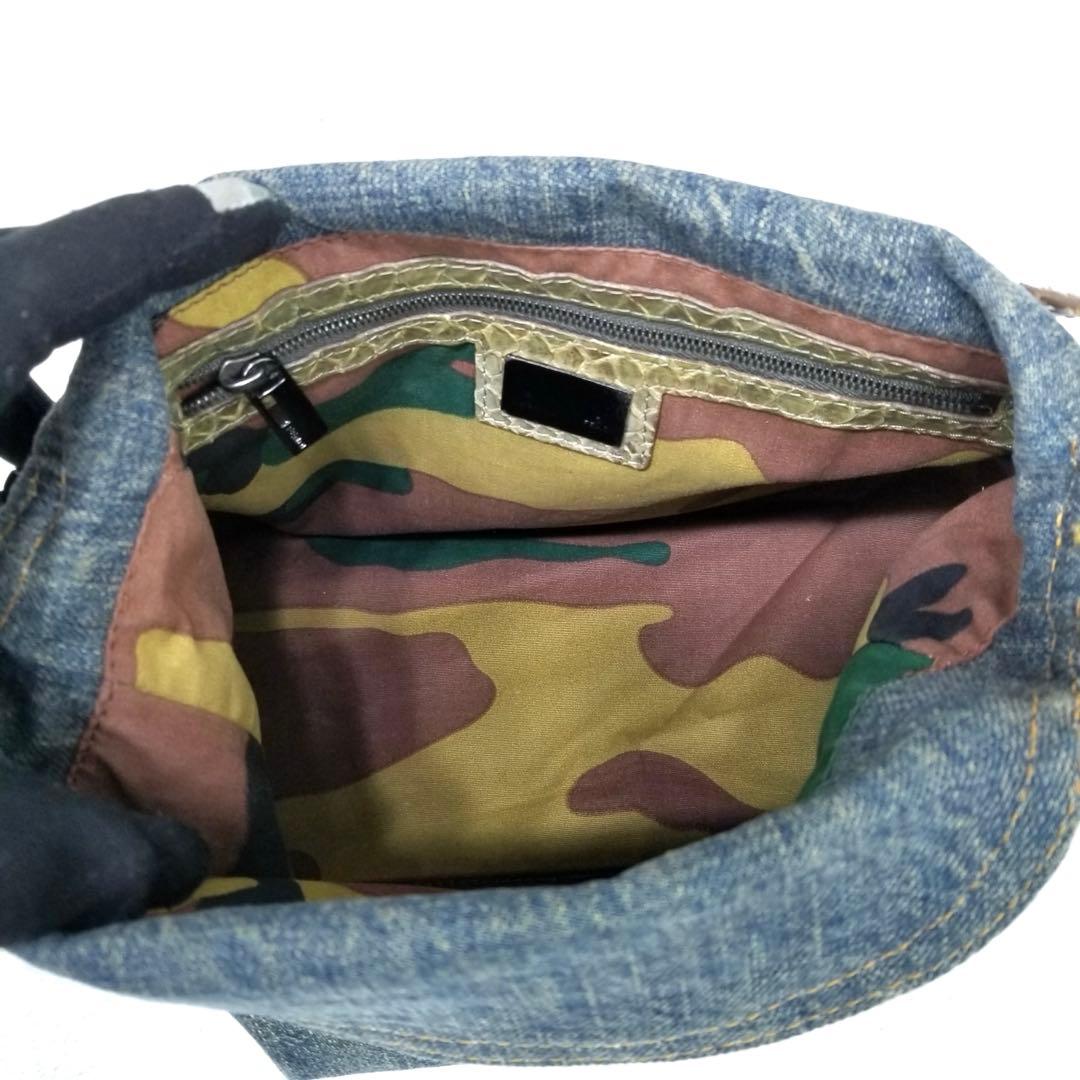 FENDI マンマバケット デニム×パイソン ショルダーバッグ　ミリタリグリーン