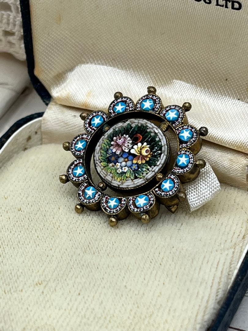 イタリアヴィンテージ マイクロモザイクブローチ ブルー 星⭐︎