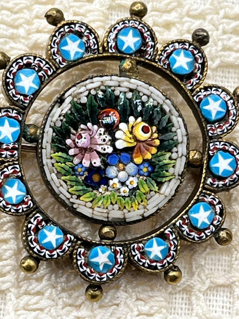 イタリアヴィンテージ マイクロモザイクブローチ ブルー 星⭐︎