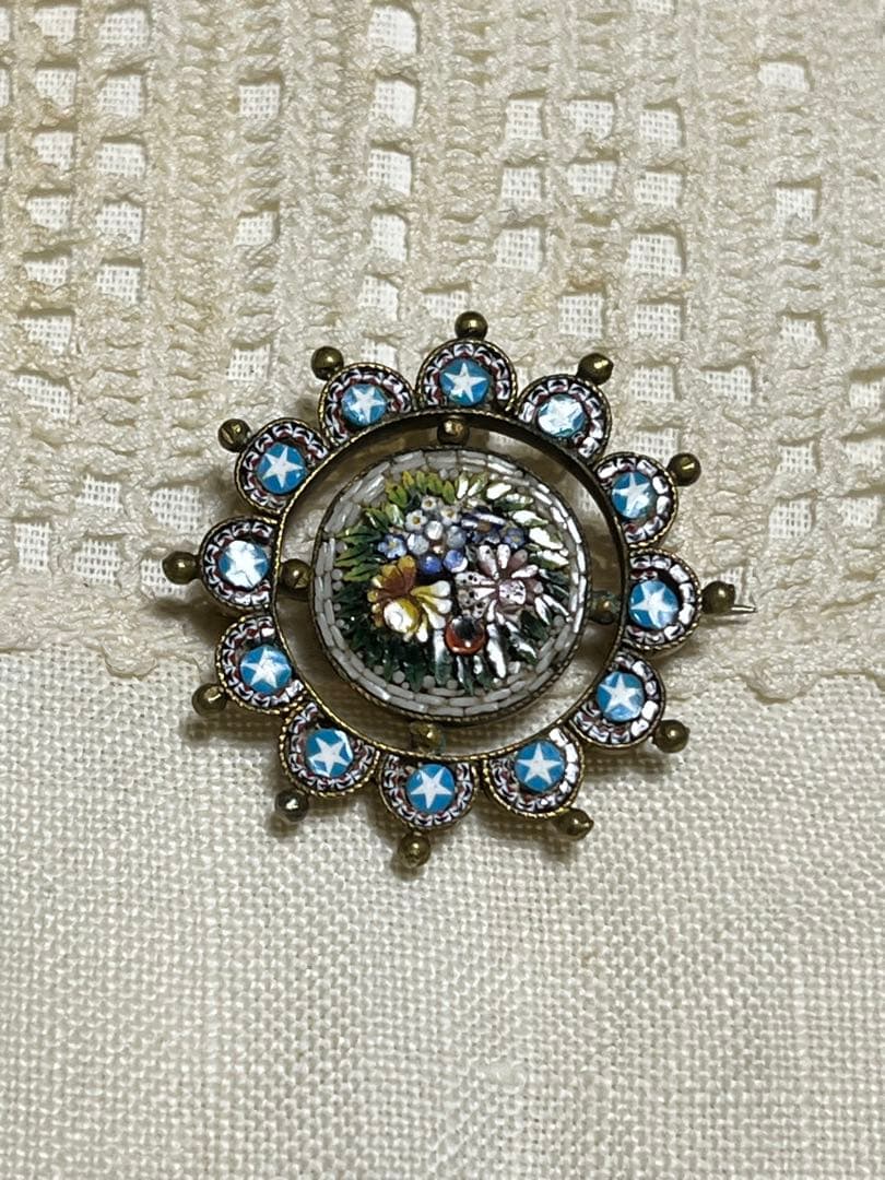 イタリアヴィンテージ マイクロモザイクブローチ ブルー 星⭐︎
