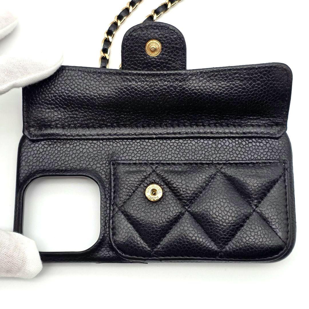 CHANEL iphone15proケース マトラッセ チェーン レザー