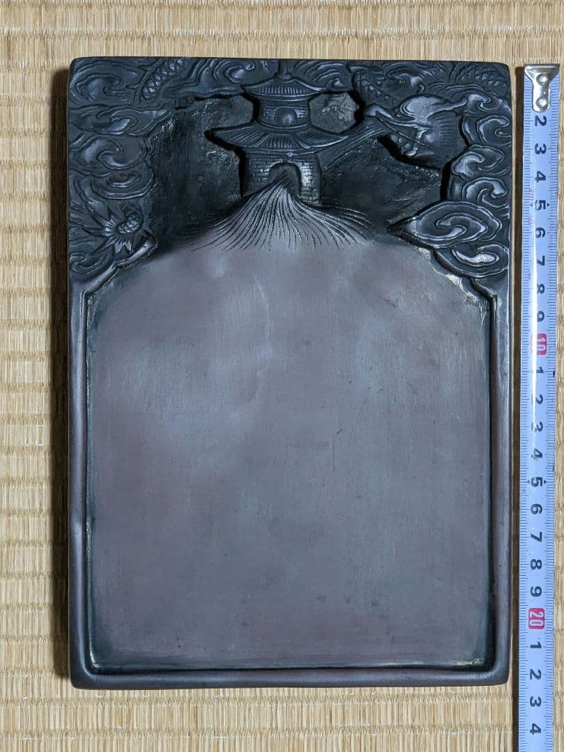 ♦中国古玩 楼閣 龍 漢詩刻紋入 老硯 古硯 古玩 文房四宝 古美術品 骨董品