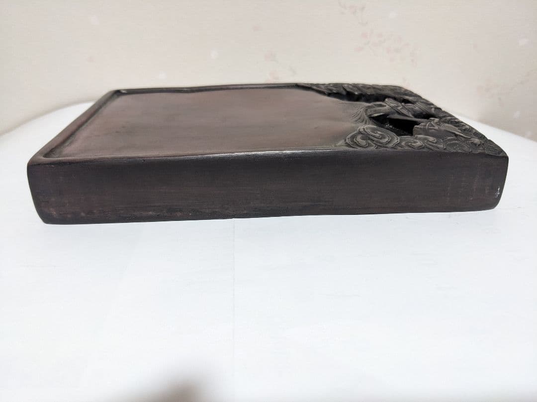 ♦中国古玩 楼閣 龍 漢詩刻紋入 老硯 古硯 古玩 文房四宝 古美術品 骨董品