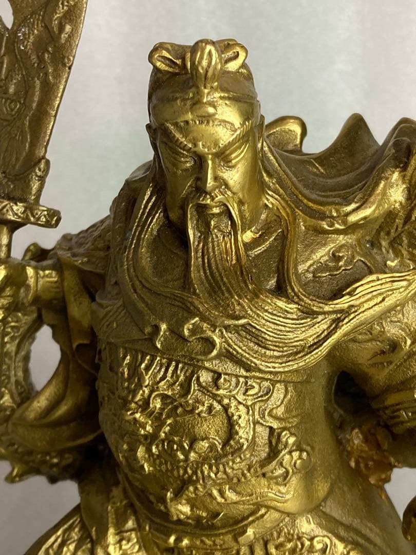 三国 関羽 雲長 武聖 龍 金属製 オブジェ 置物 セット