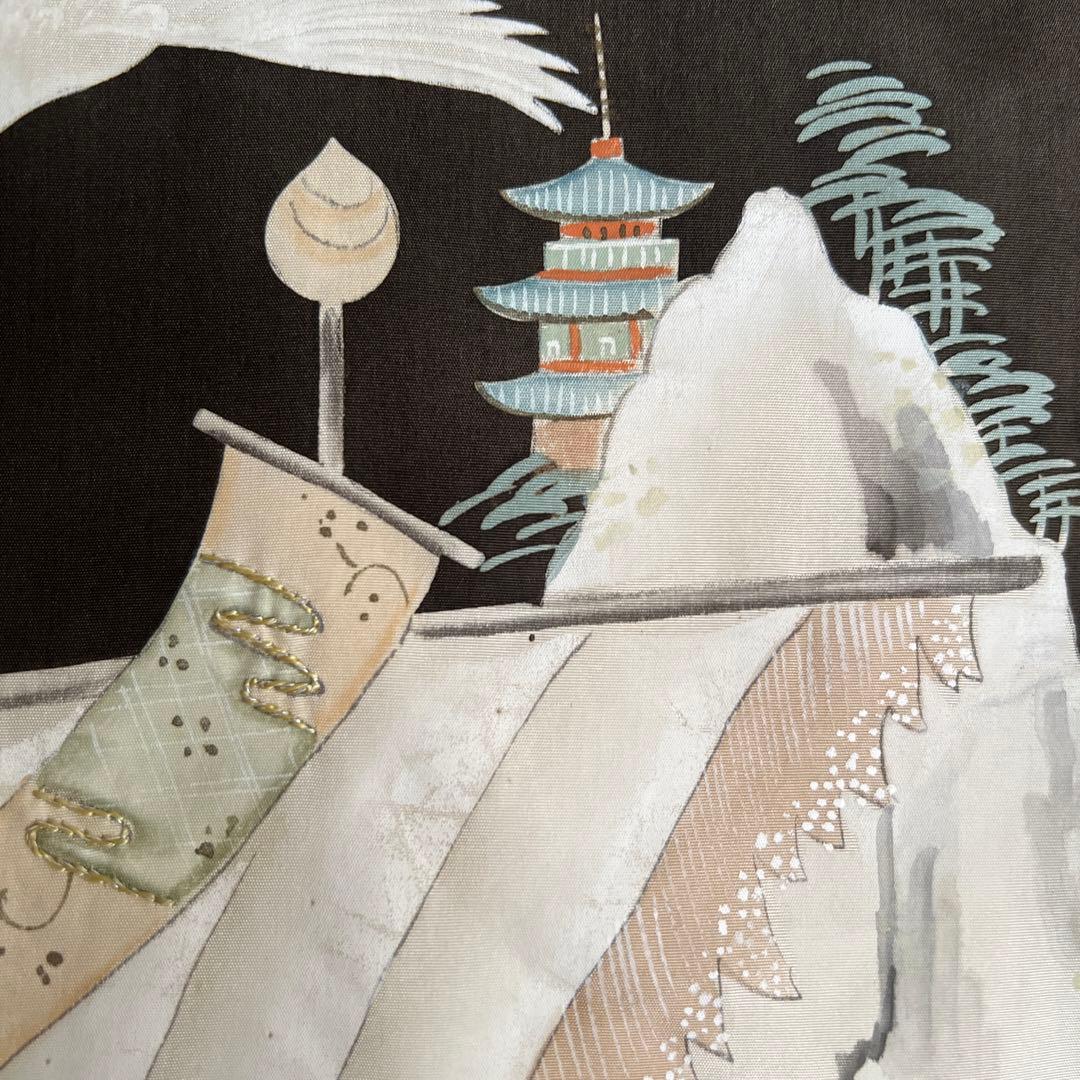 5502◆男の子アンティーク着物五つ紋宝船番鶴波手描き手刺繍時代古裂品格ある逸品