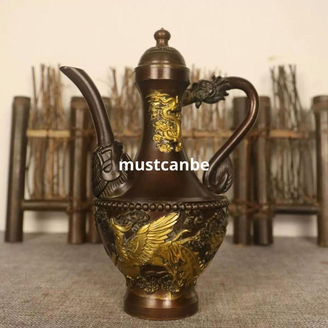銅器 龍鳳壺 水筒 茶壺 酒壺 工芸品 置物