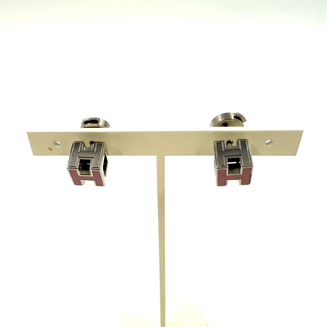 HERMES エルメス　ガージュドアッシュ Hキューブピアス　ピンク