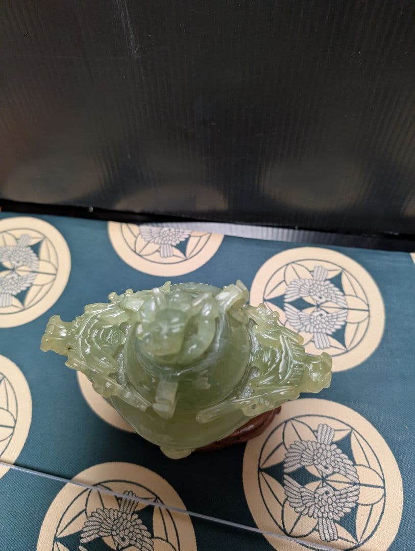 中国翡翠香炉 獅子装飾 置物 約10cm