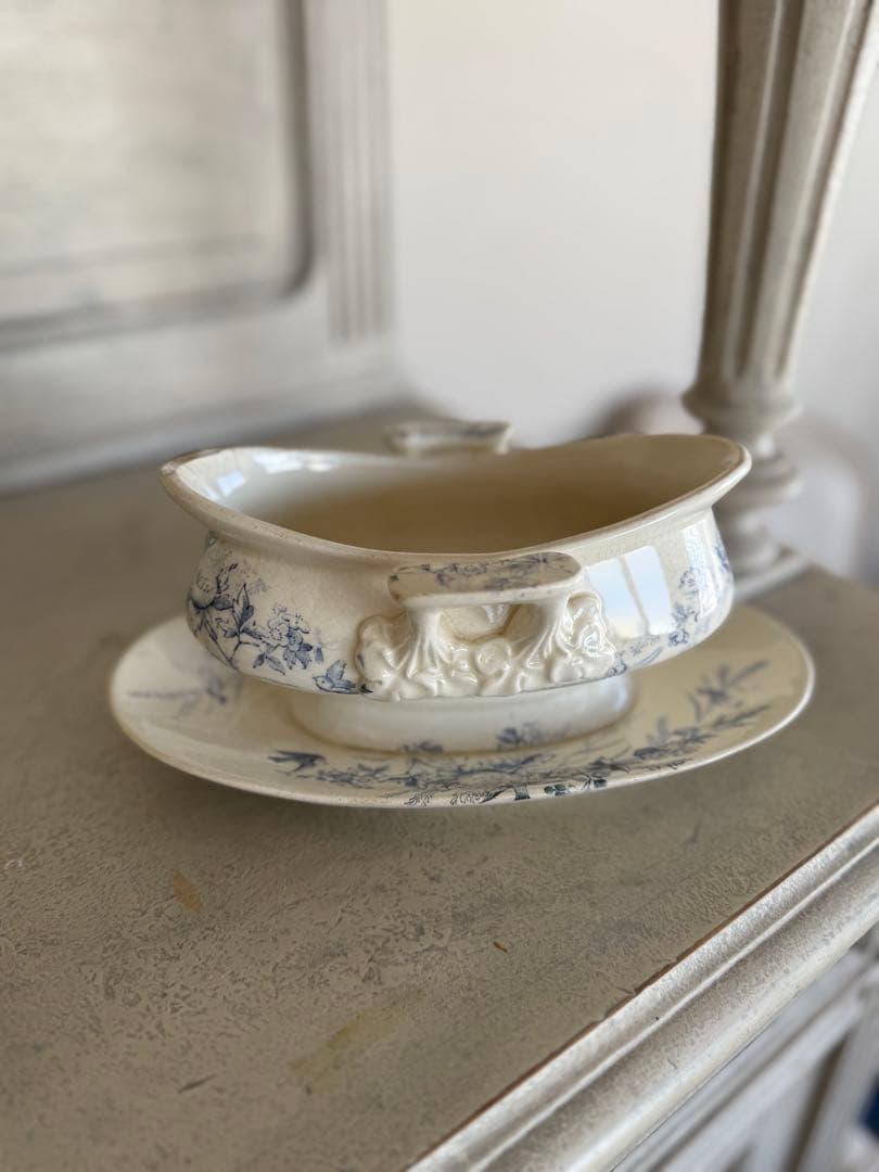 フランスアンティーク陶器クレイユモントローlinotteソーシエールソースボード