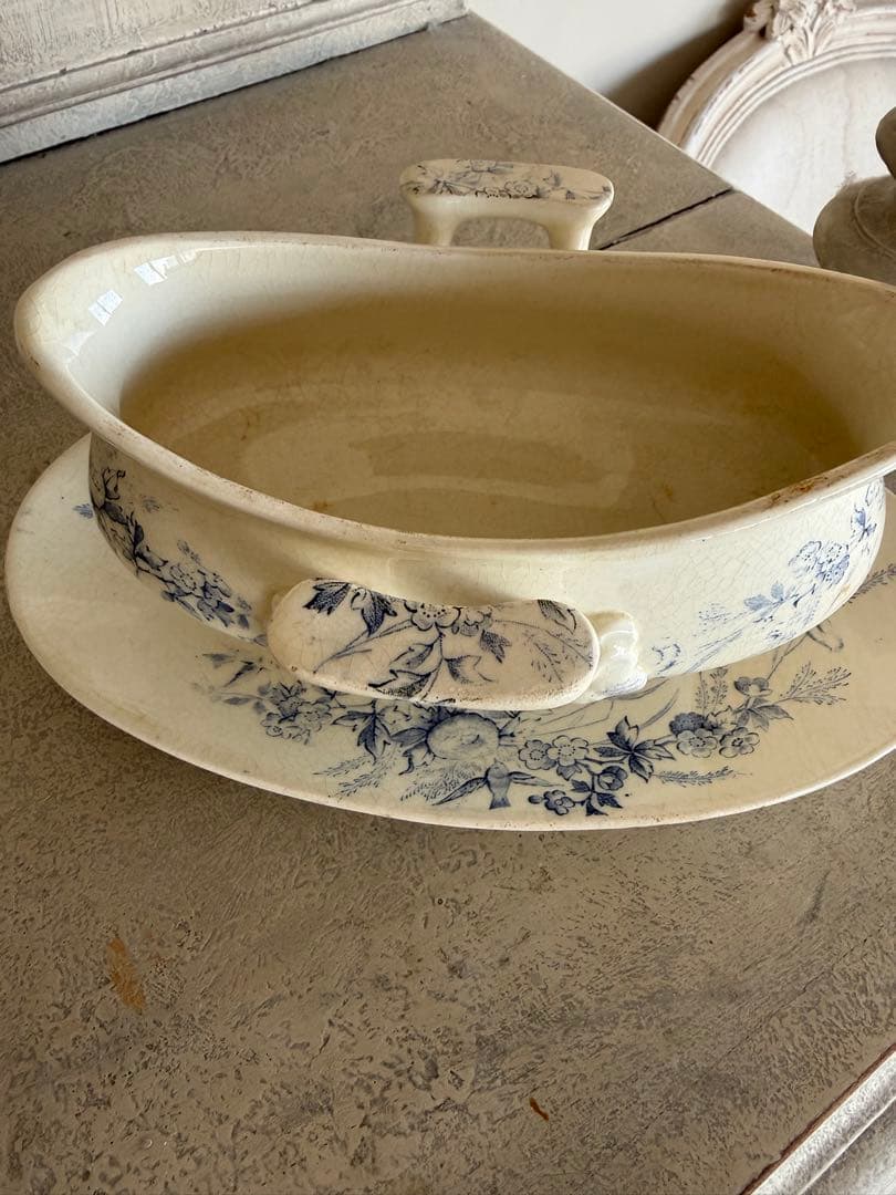 フランスアンティーク陶器クレイユモントローlinotteソーシエールソースボード