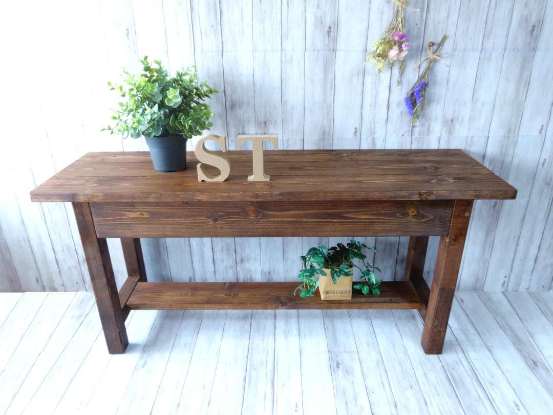 ハンドメイド ２人掛けベンチ (ダークチーク色)