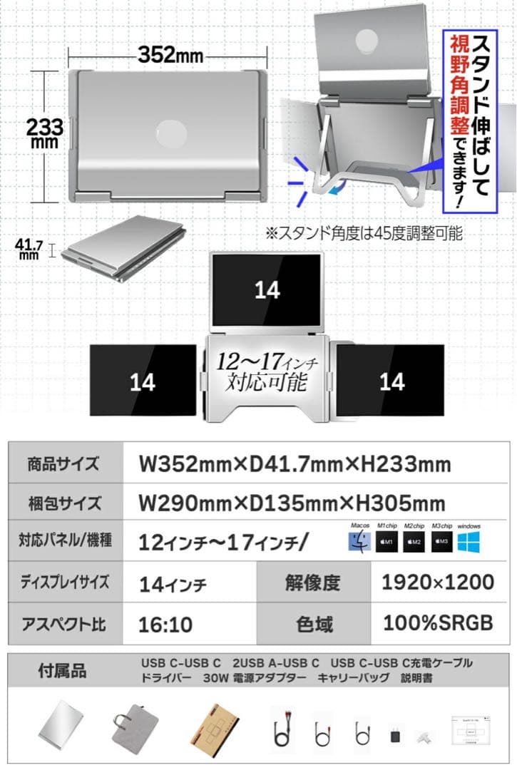 Quad780 14インチ4画面モバイルモニター