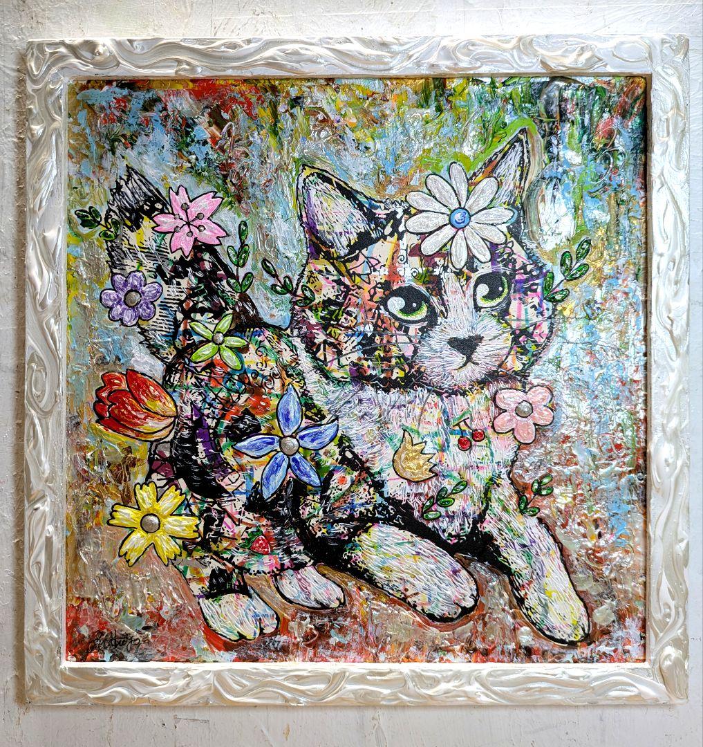 手作り額付き作品　title「時をかける ニャンコ」