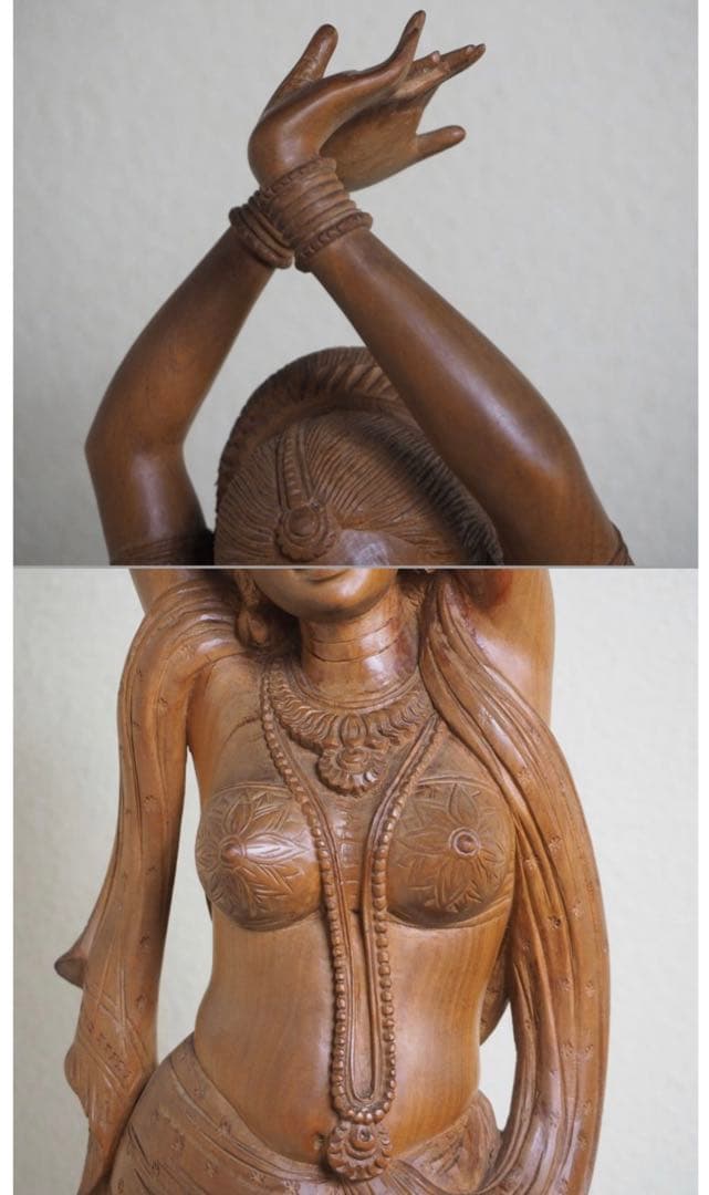 送料無料　時代物　老山白檀香木インド白檀細密彫刻女神像高さ62.5ｃｍ本物保証