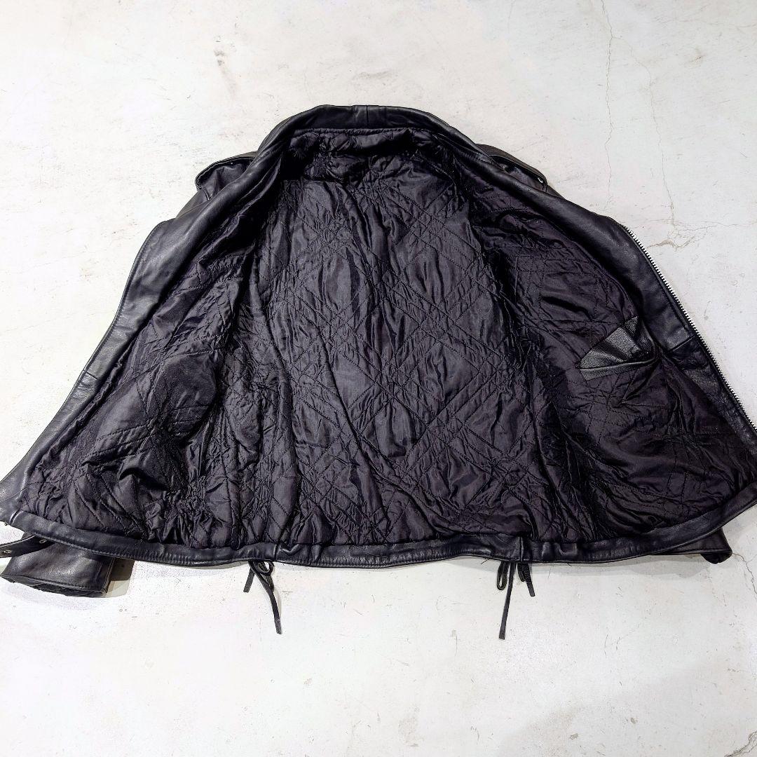 USヴィンテージ レザーライダースダブル 黒 牛革 サイドレースアップ