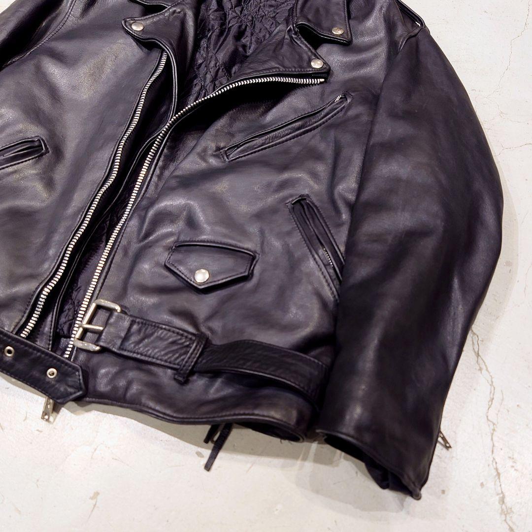 USヴィンテージ レザーライダースダブル 黒 牛革 サイドレースアップ