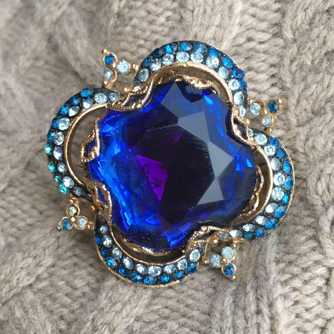 ココ様☆#4312 COROCRAFT ヴィンテージ　ブローチ　ツートン　ブルー