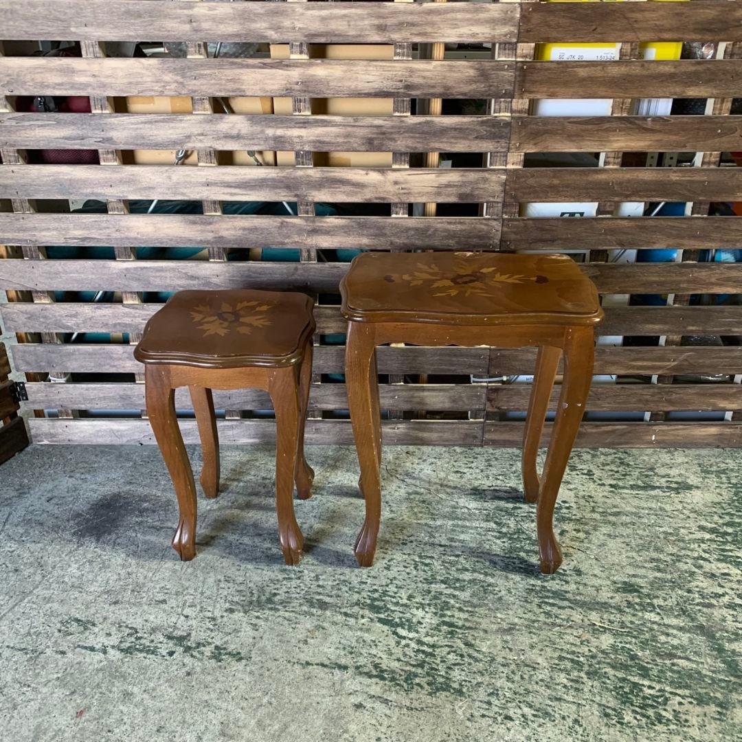 H886 レトロ家具 木製ネストテーブル 2点セット サイドテーブル 飾り棚