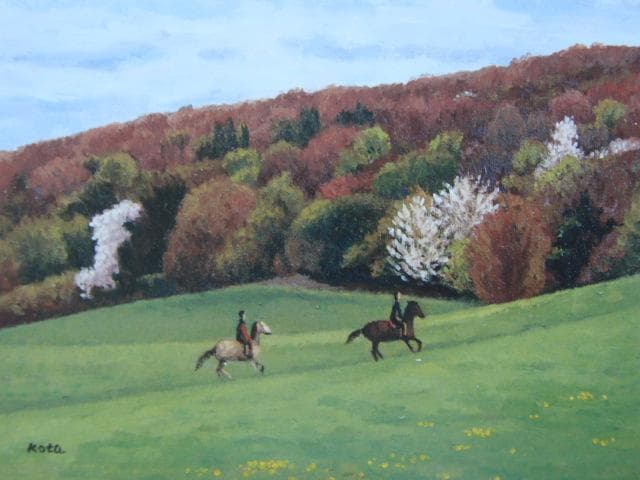 谷内こうた、【早春の丘】、希少な画集画、新品高級額・額装付