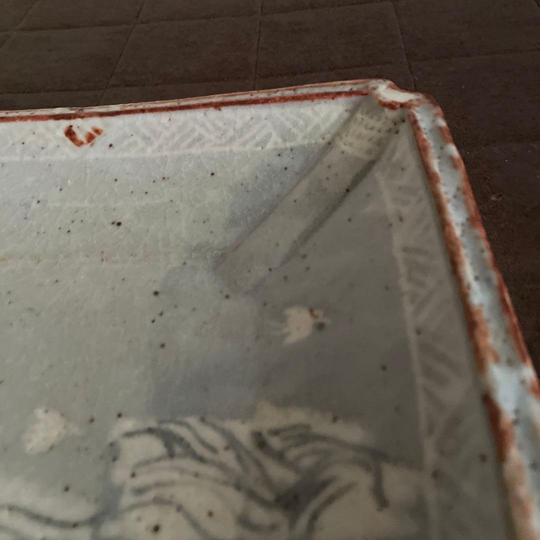 利茶土ミルグリム　鼠志野 角皿　鼡志野茶道具裏千家　共箱あり　波千鳥