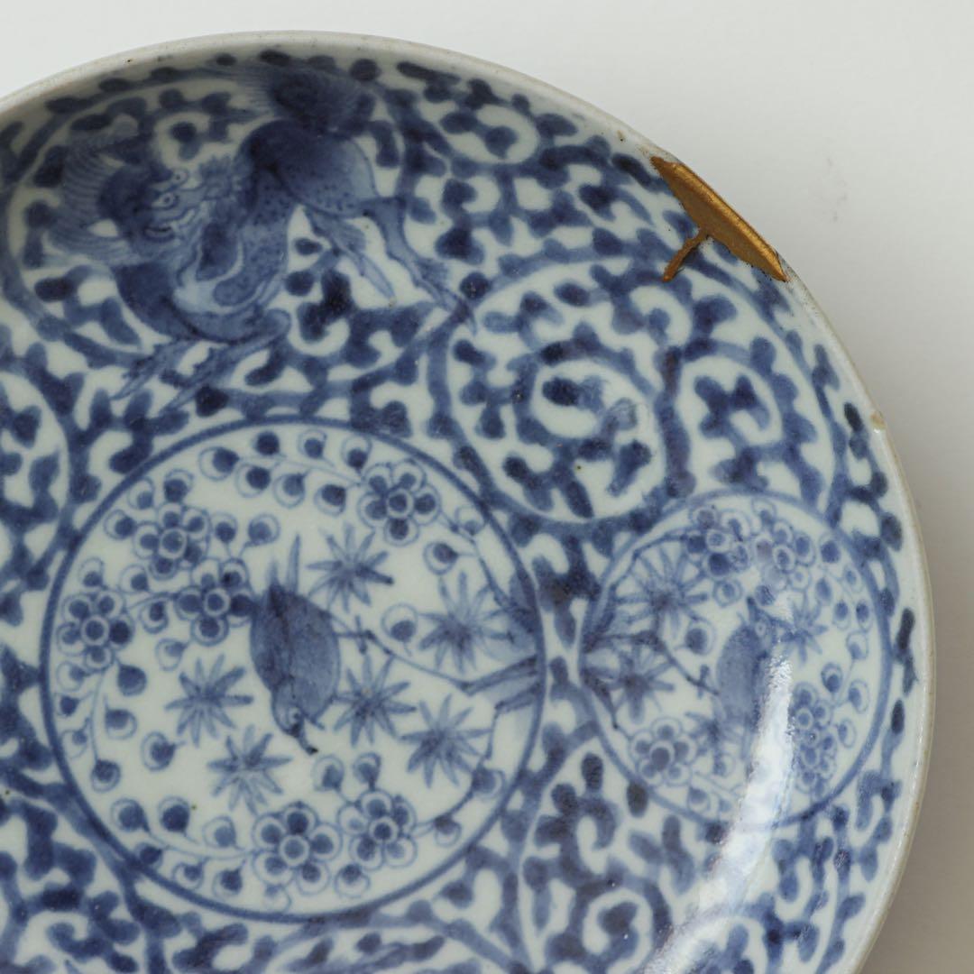 伊万里　古伊万里　江戸　中期　麒麟　梅　鶯　うぐいす　蛸唐草　4寸皿