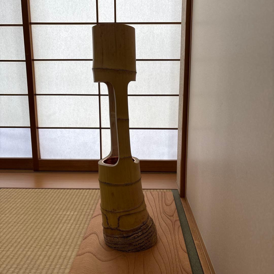 45 最終お値下げ！　美品　根付き　二重切り　二重切　 生け花　竹花入れ　華道具