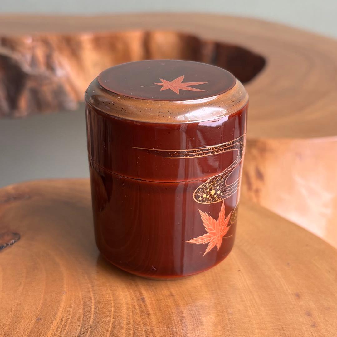 中村宗悦作 「流水に紅葉」唐戸面長棗 茶道具 共箱