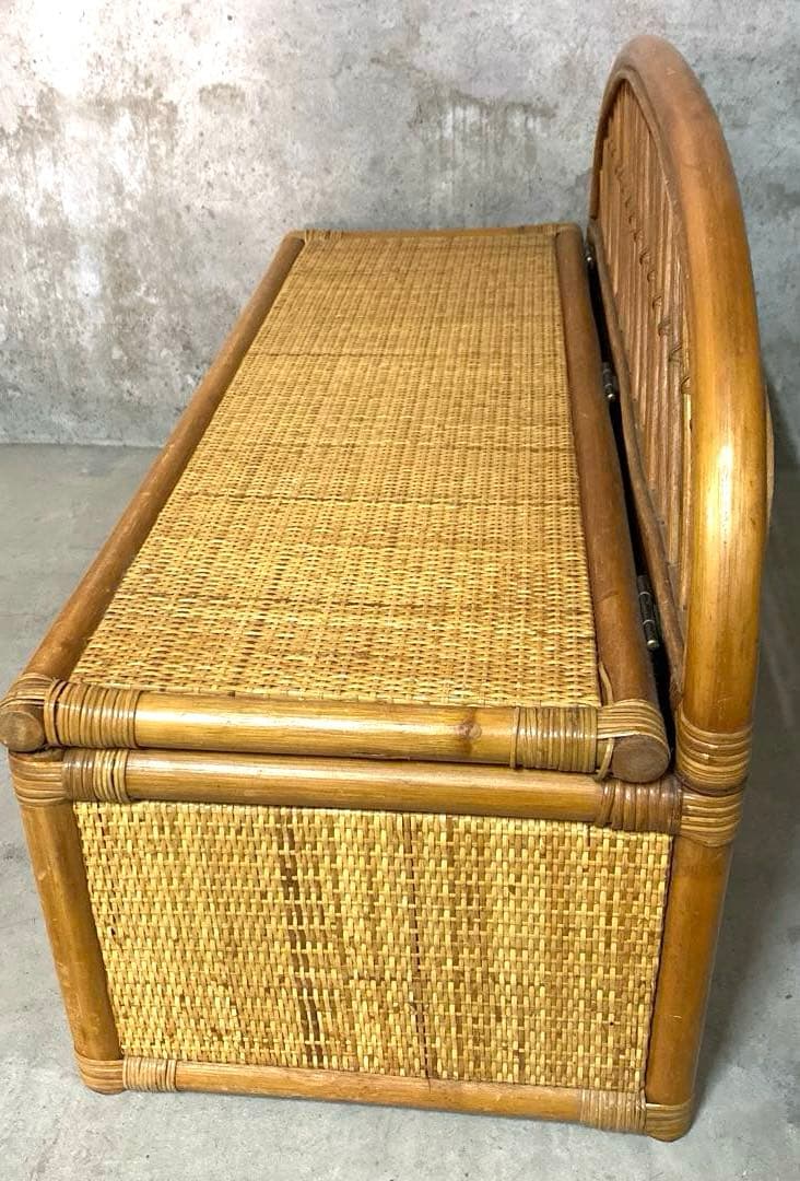N2948 ラタン製　背もたれ付き　収納ベンチ