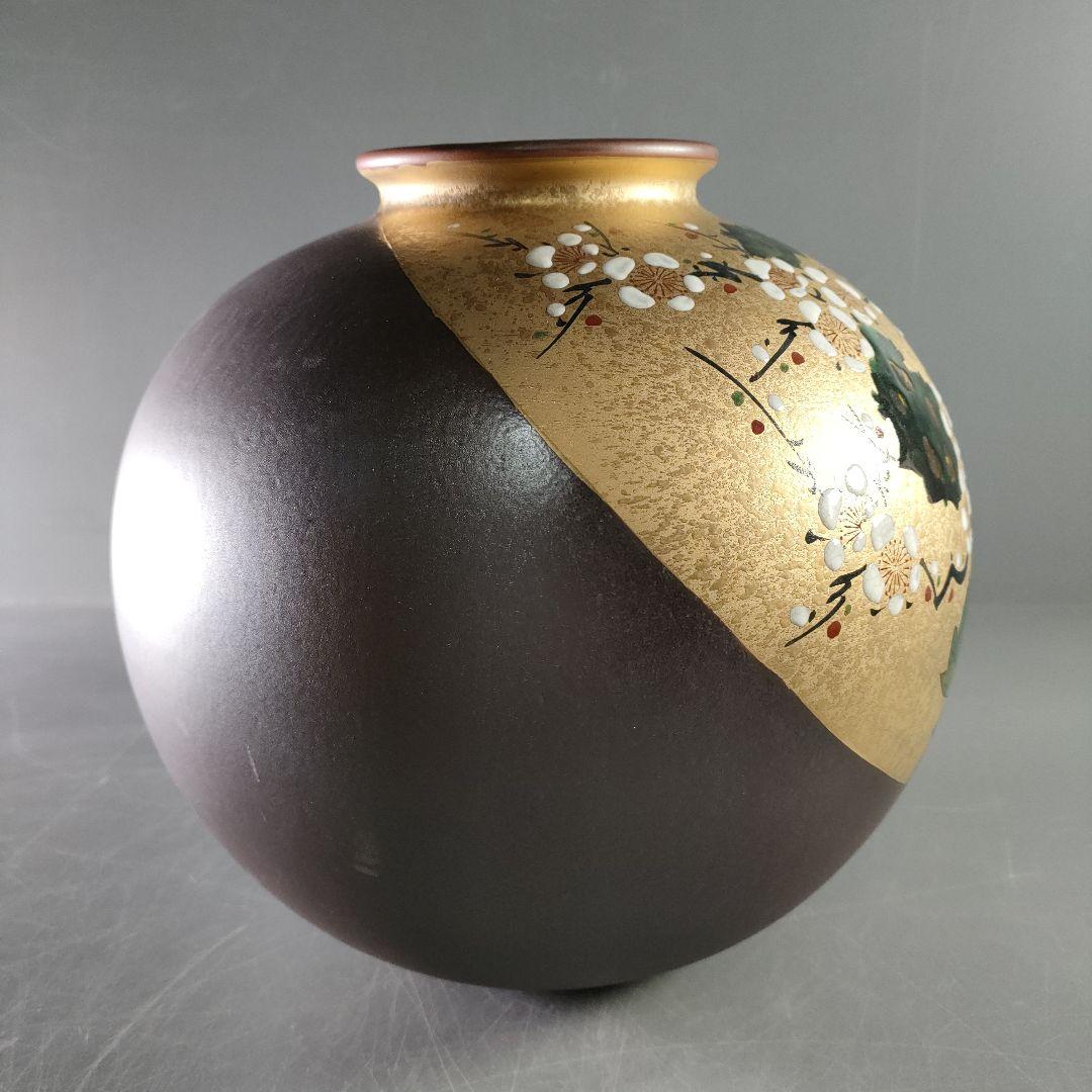 A885-1/九谷焼/九谷宗秀 造/金彩花草文花瓶/花器/華道具/